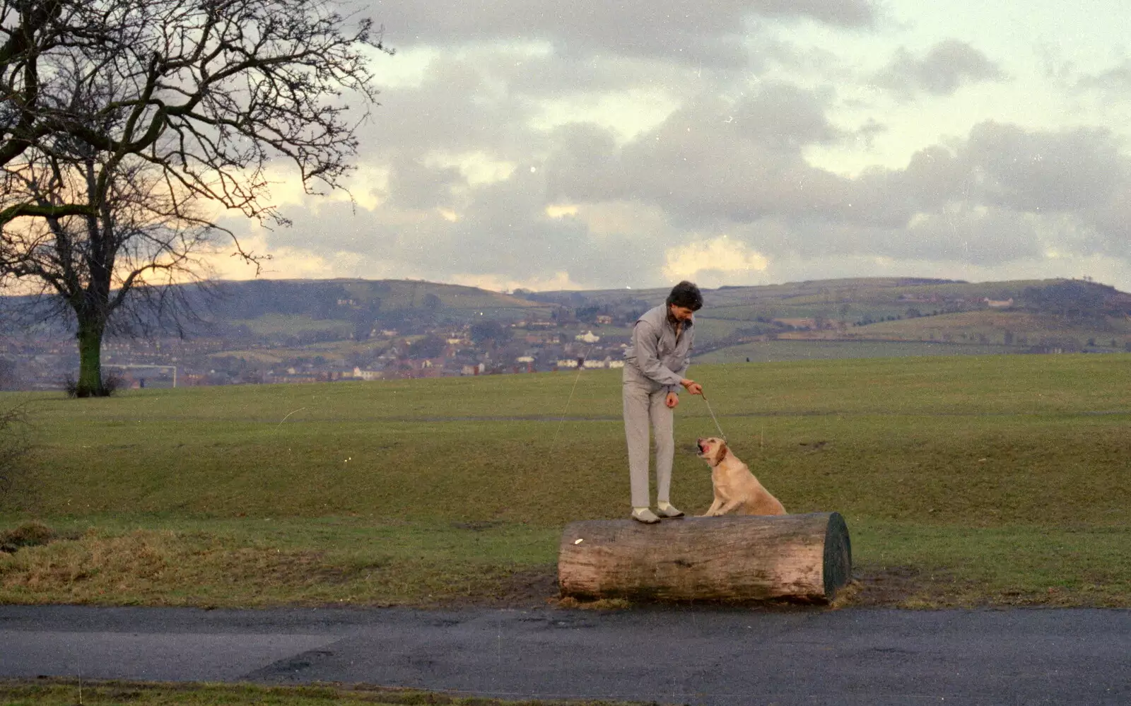 Sean, Brandy the dog and a log, from Easter With Sean in Macclesfield, Cheshire - 6th April 1986