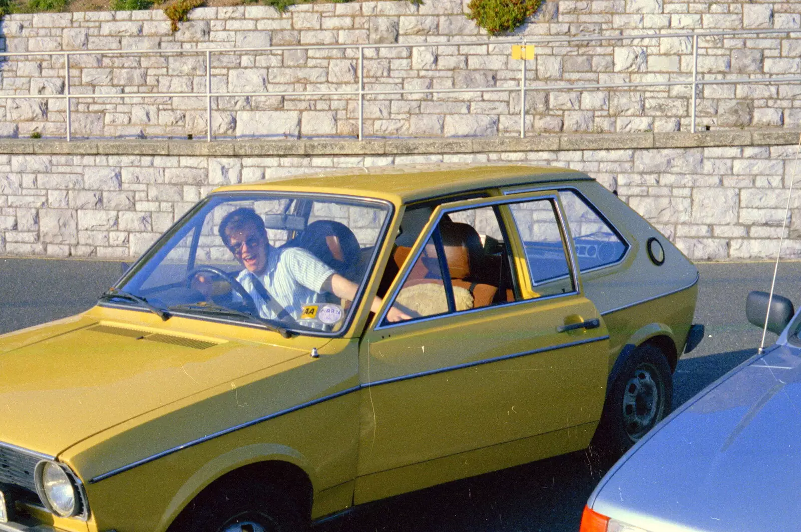 Dave Lock and his beloved yellow Polo, from Uni: Student Politics, and Hanging Around The Hoe, Plymouth - 12th April 1986