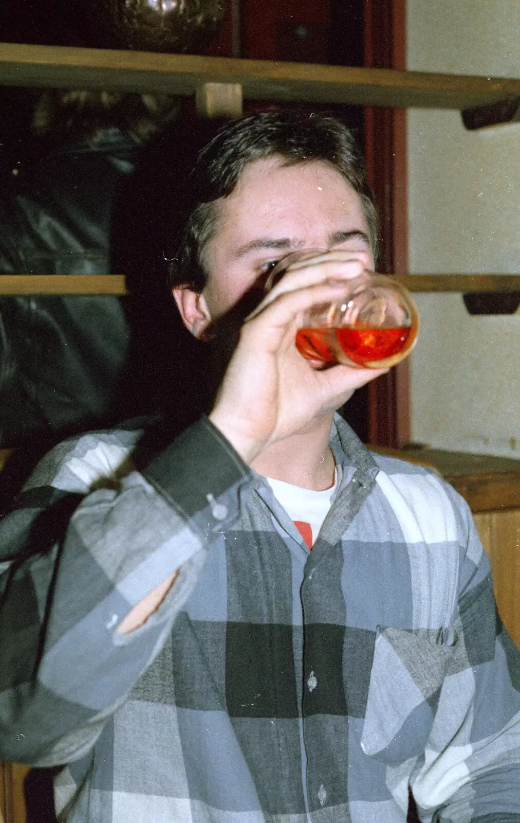 Riki on his cider, from Uni: Another Session in the James Street Vaults, Plymouth - 15th April 1986