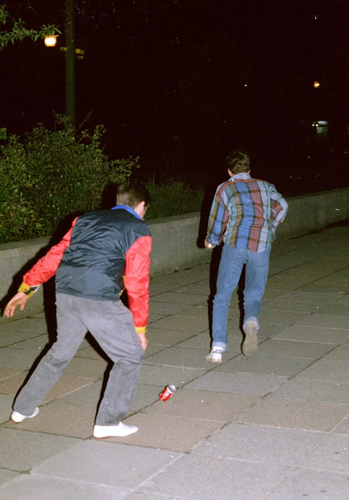 A bit of street drinks-can kickabout, from Uni: Another Session in the James Street Vaults, Plymouth - 15th April 1986