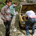 Dave in the engine bay of his Volkswagen Polo, Trotsky's Birthday, New Malden, Kingston Upon Thames - 20th April 1986