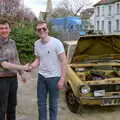 John and Dave shake hands after a successful repair, Trotsky's Birthday, New Malden, Kingston Upon Thames - 20th April 1986