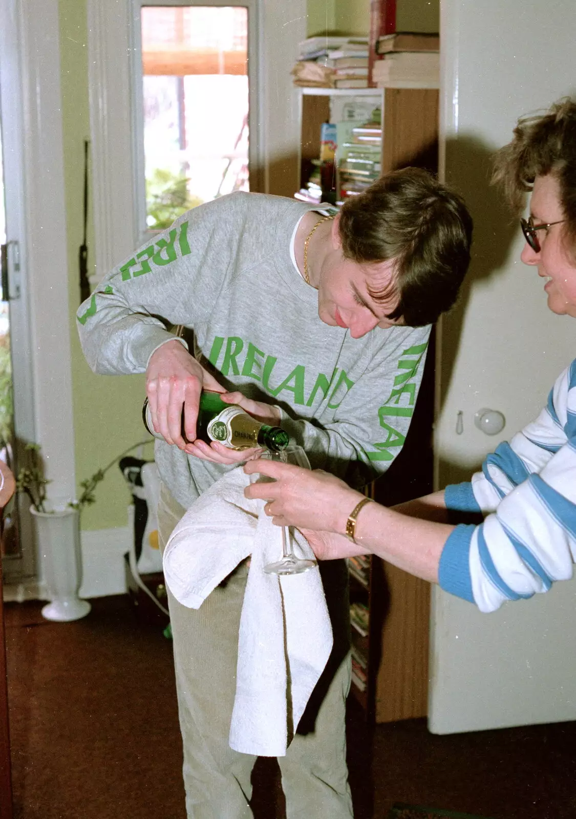 Dave pours the fizz, from Trotsky's Birthday, New Malden, Kingston Upon Thames - 20th April 1986