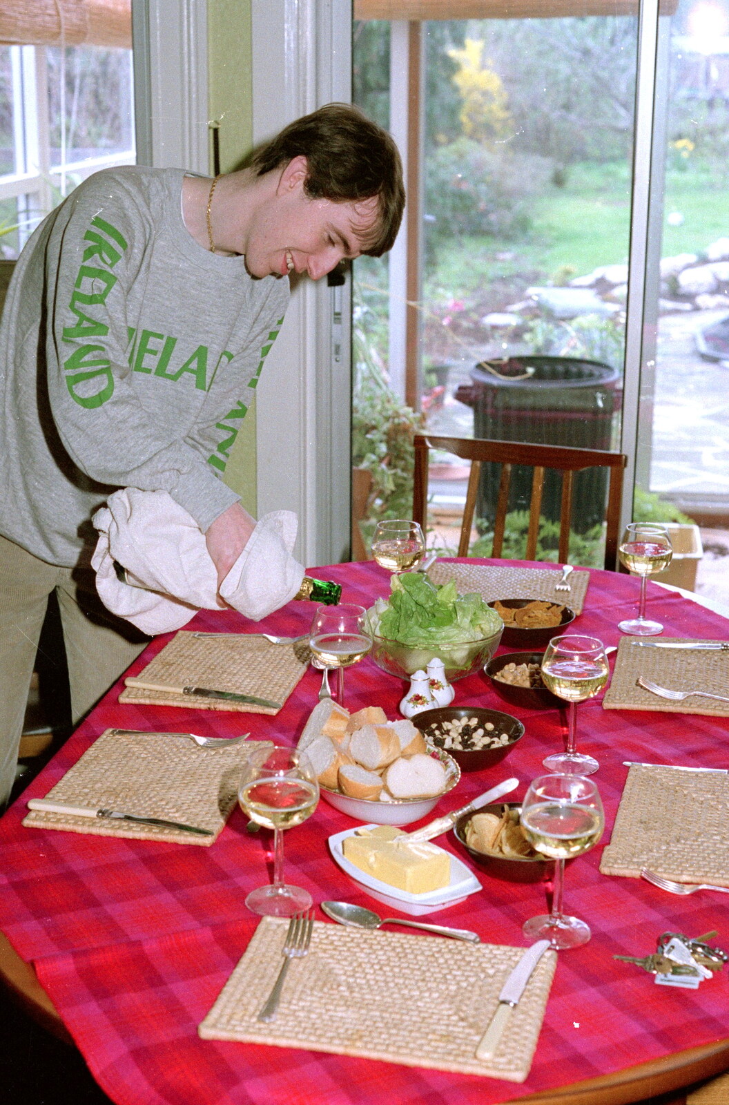 Dave pours fizz from Trotsky's Birthday, New Malden, Kingston Upon Thames - 20th April 1986