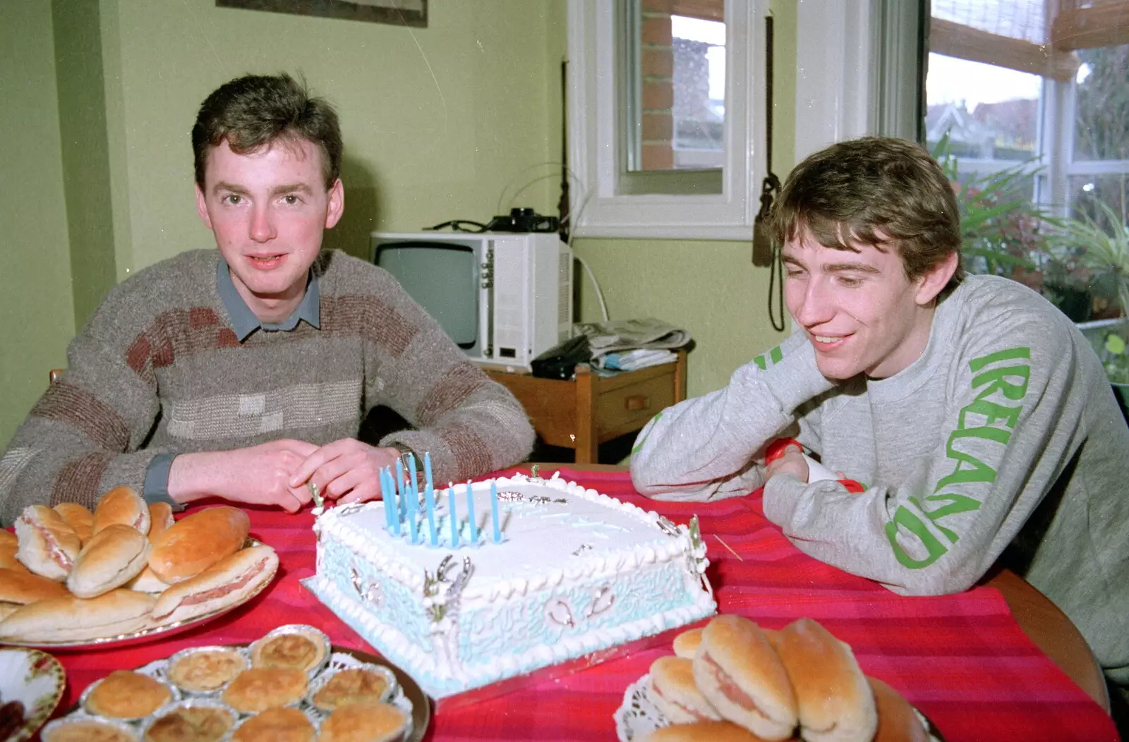 Dave surveys his birthday cake, from Trotsky's Birthday, New Malden, Kingston Upon Thames - 20th April 1986