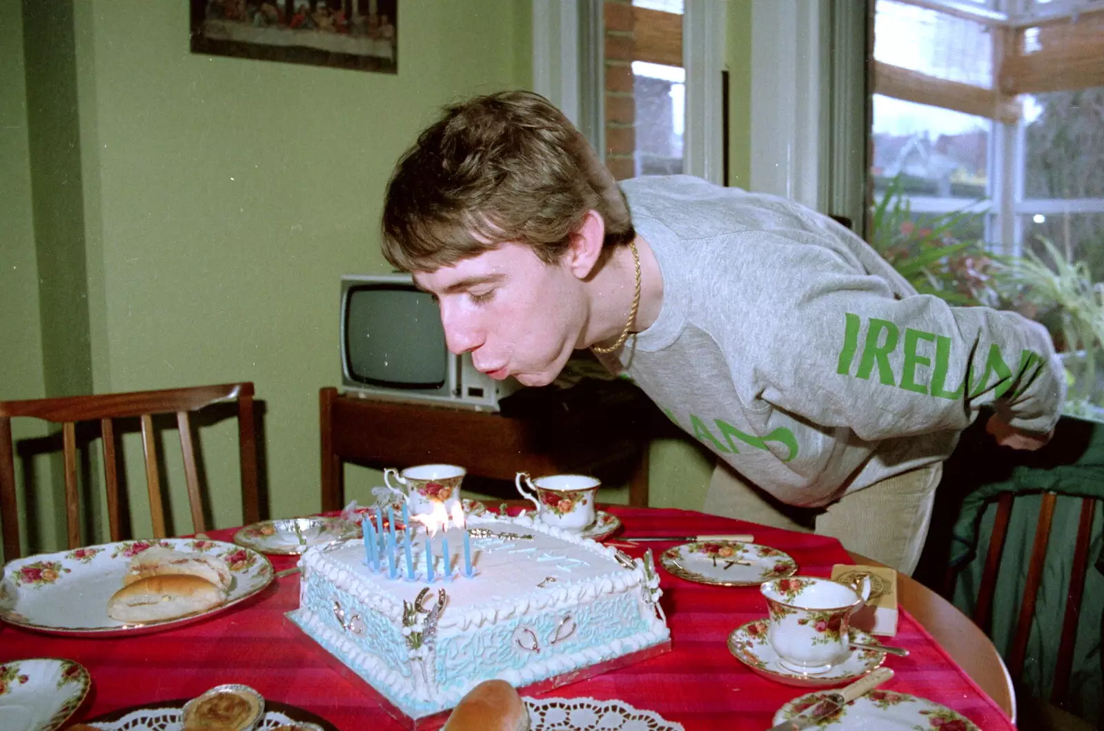 Dave blows his candles out, from Trotsky's Birthday, New Malden, Kingston Upon Thames - 20th April 1986