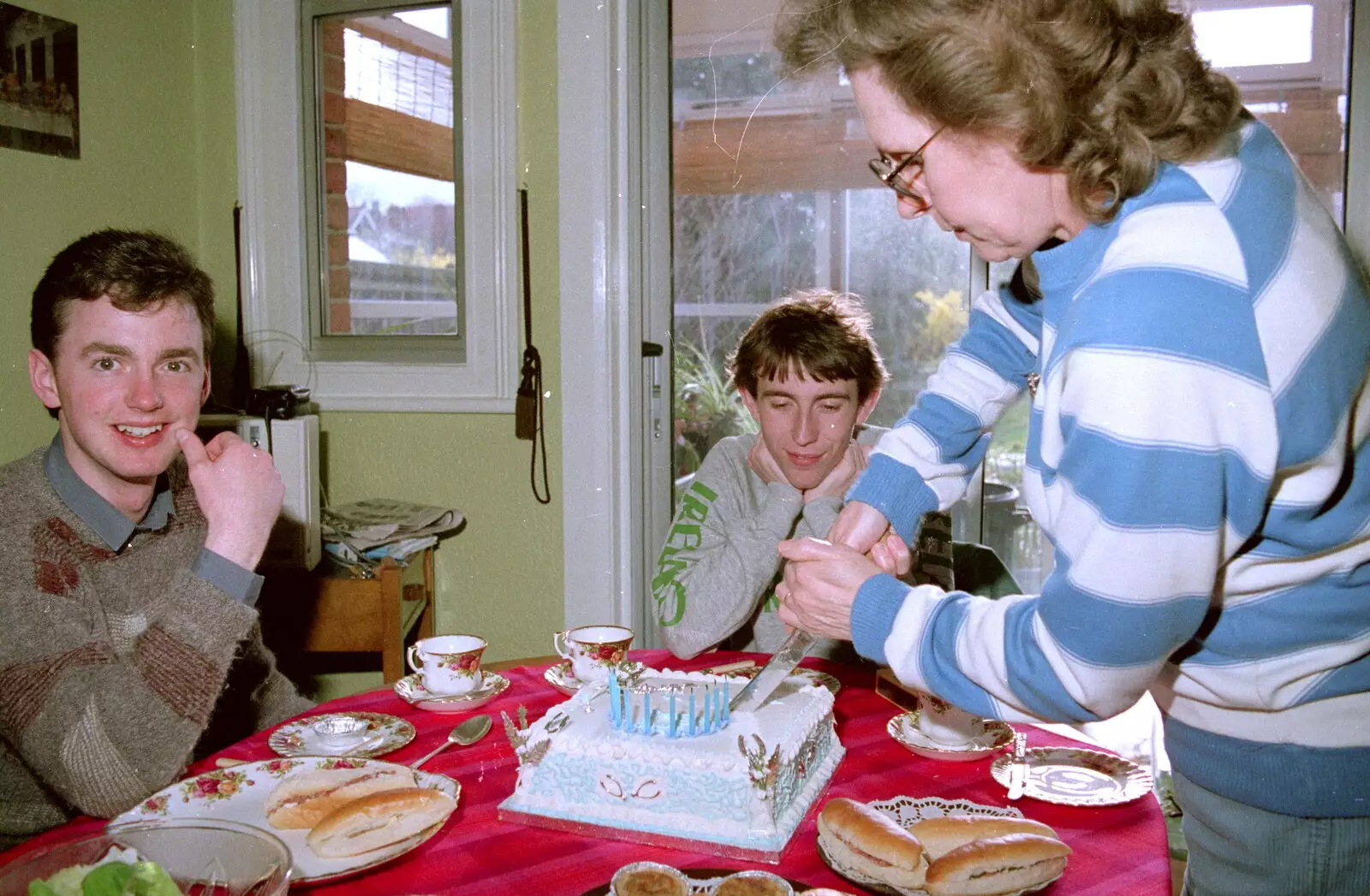 The cutting of the cake, from Trotsky's Birthday, New Malden, Kingston Upon Thames - 20th April 1986