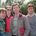 Dave, Dave Lock, John and Riki in the maze, Trotsky's Birthday, New Malden, Kingston Upon Thames - 20th April 1986