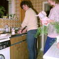 Angela does the washing up in the 70s kitchen, Uni: A Breadsticks Dinner Party and a Night in PPSU, Cromwell Road, Plymouth - 28th April 1986