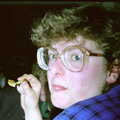 Barbara tries to eat a crisp in peace, Uni: A Breadsticks Dinner Party and a Night in PPSU, Cromwell Road, Plymouth - 28th April 1986