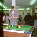 Dave Lock cues up in the SU games room, Uni: A Breadsticks Dinner Party and a Night in PPSU, Cromwell Road, Plymouth - 28th April 1986