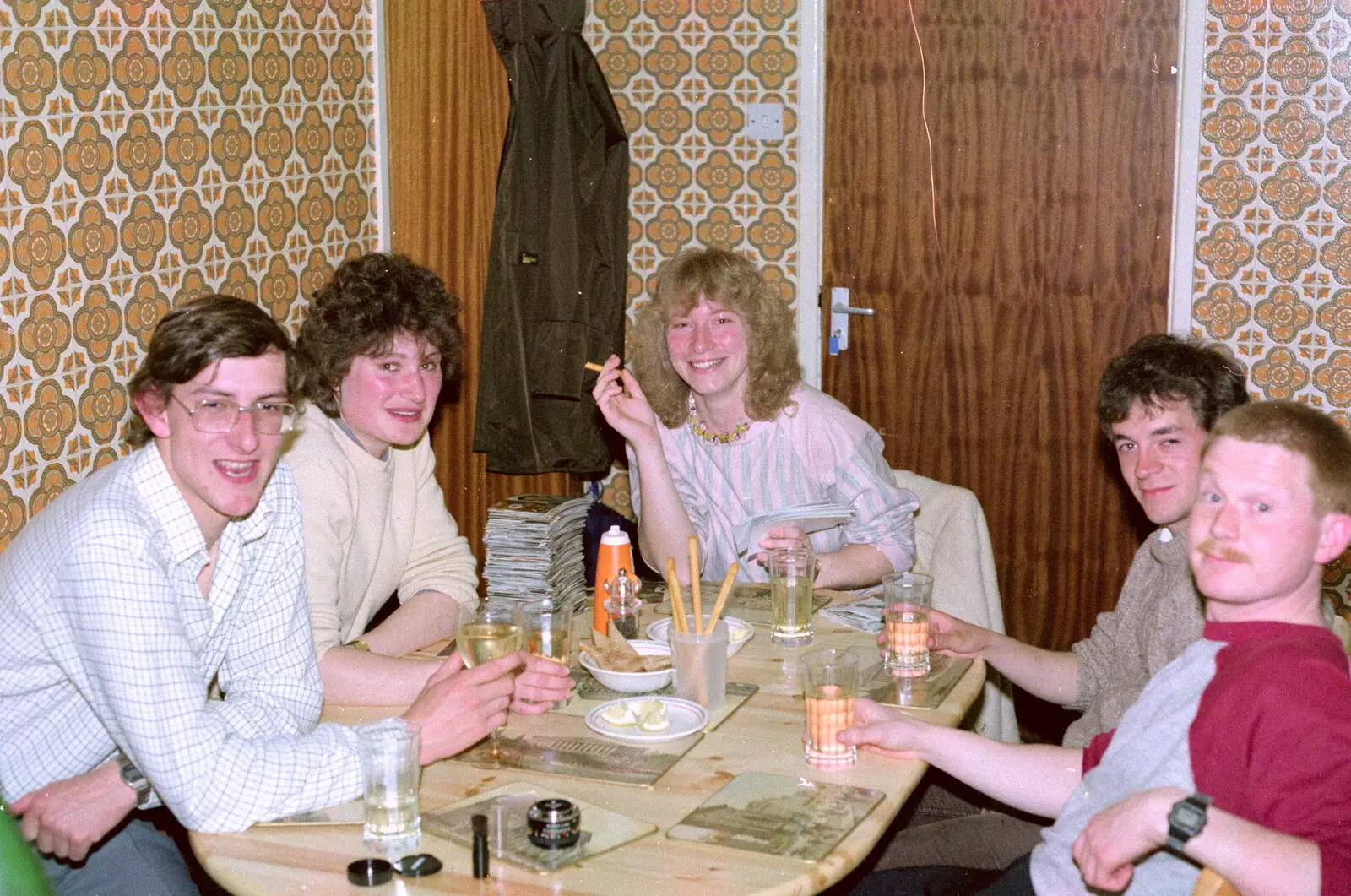 Andy, Angela, Mary, Andy and Mark, from Uni: A Breadsticks Dinner Party and a Night in PPSU, Cromwell Road, Plymouth - 28th April 1986