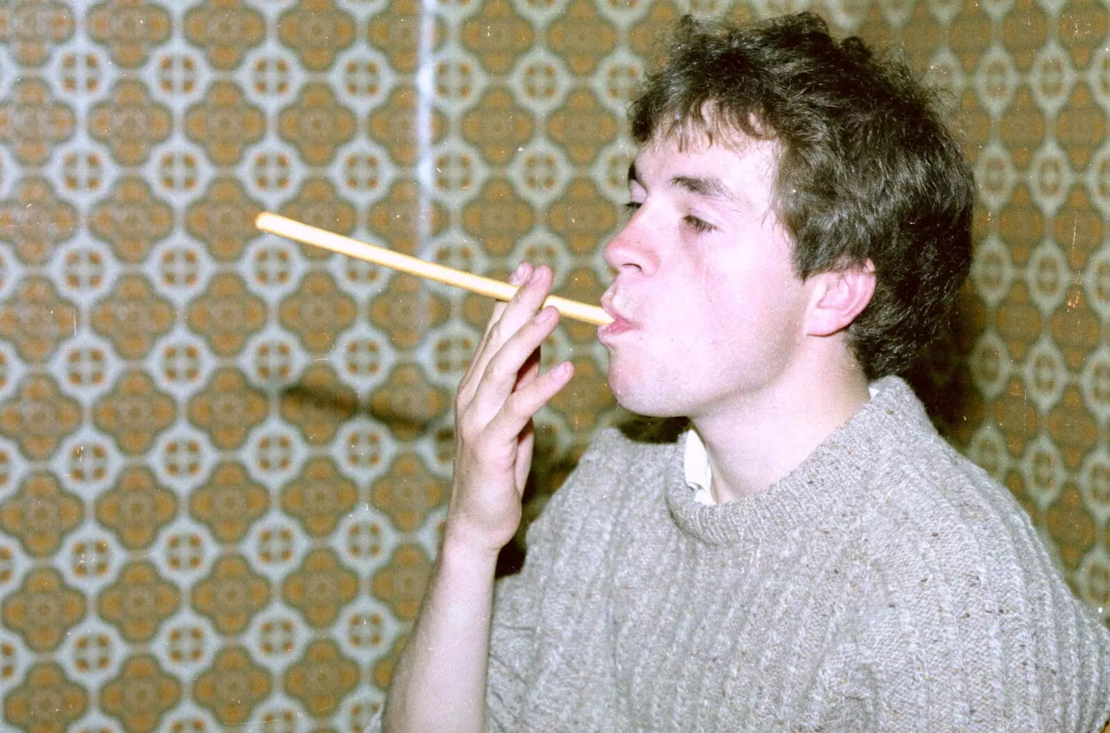 Andy smokes his breadstick, from Uni: A Breadsticks Dinner Party and a Night in PPSU, Cromwell Road, Plymouth - 28th April 1986