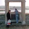 Riki peers over the wall at the Mayflower Steps, Uni: Scenes of Plymouth and the PPSU Bar, Plymouth Polytechnic, Devon - 28th April 1986