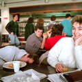 Dave ducks. Andy Grove looks on, Uni: Scenes of Plymouth and the PPSU Bar, Plymouth Polytechnic, Devon - 28th April 1986