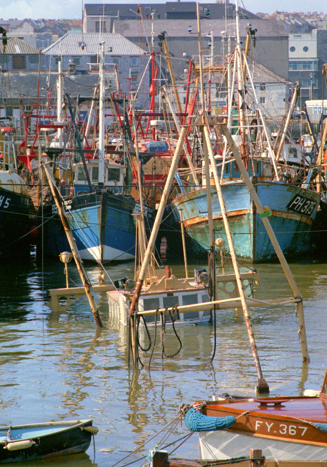 A scuttled fishing boat in Sutton Harbour from Uni: Night and Day on the Barbican, Plymouth, Devon - 1st May 1986