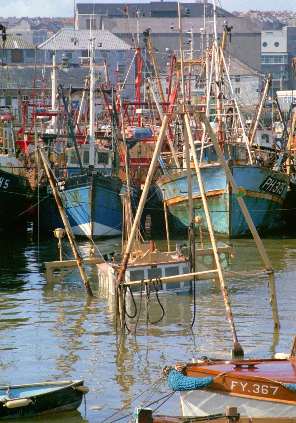 A scuttled fishing boat in Sutton Harbour, from Uni: Night and Day on the Barbican, Plymouth, Devon - 1st May 1986