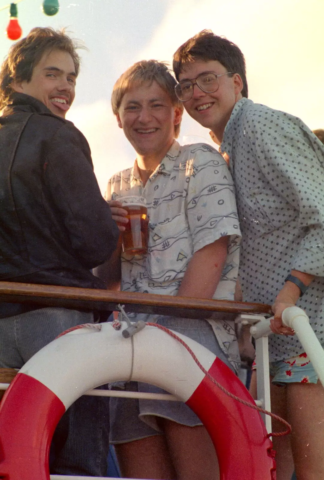 Unknown, Nick Aarons and Tim Collins, from Uni: A Student Booze Cruise, Plymouth Sound, Devon - 2nd May 1986