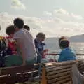 Students on benches, Uni: A Student Booze Cruise, Plymouth Sound, Devon - 2nd May 1986