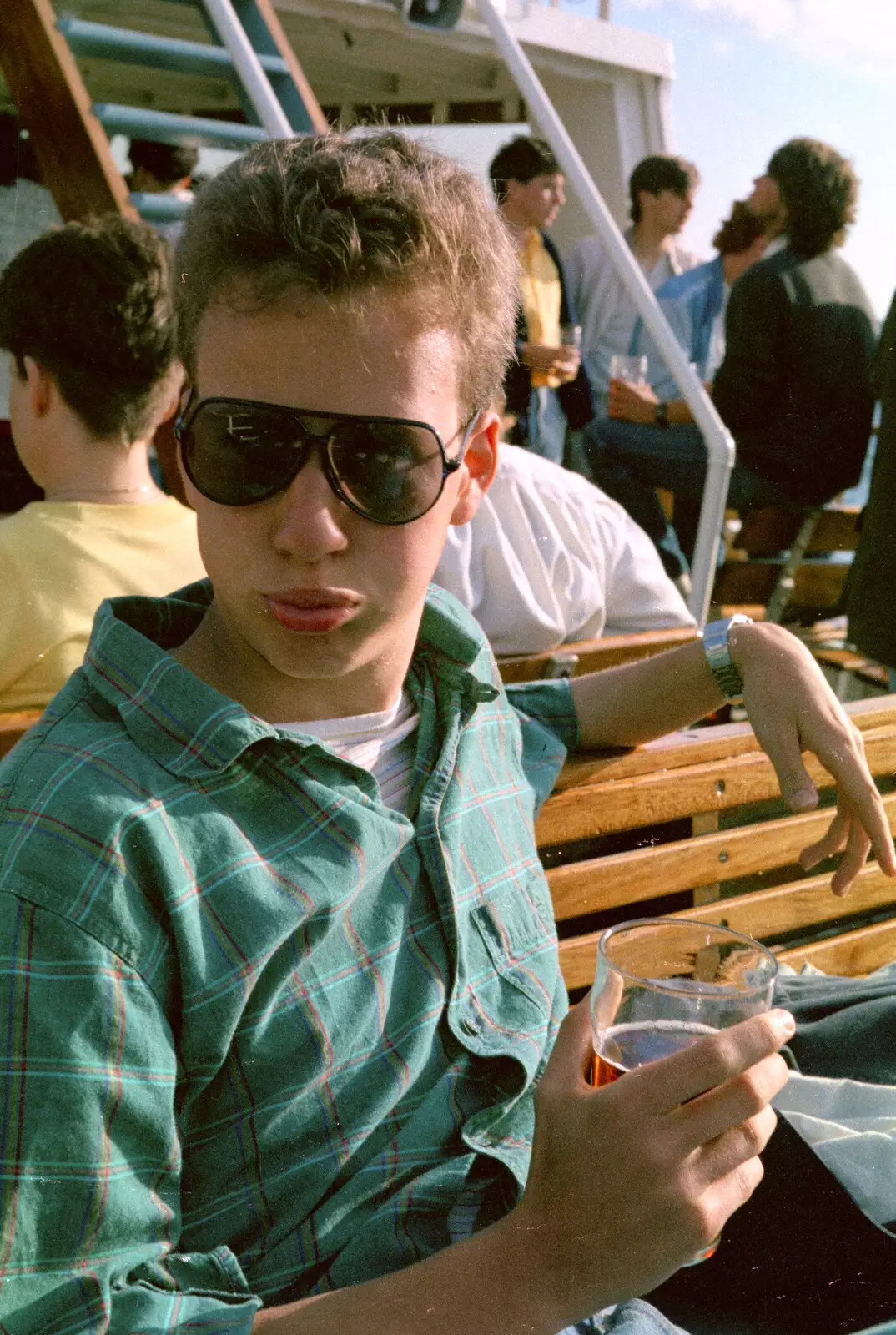 Mike Bey with his 'V'-inspired shades, from Uni: A Student Booze Cruise, Plymouth Sound, Devon - 2nd May 1986