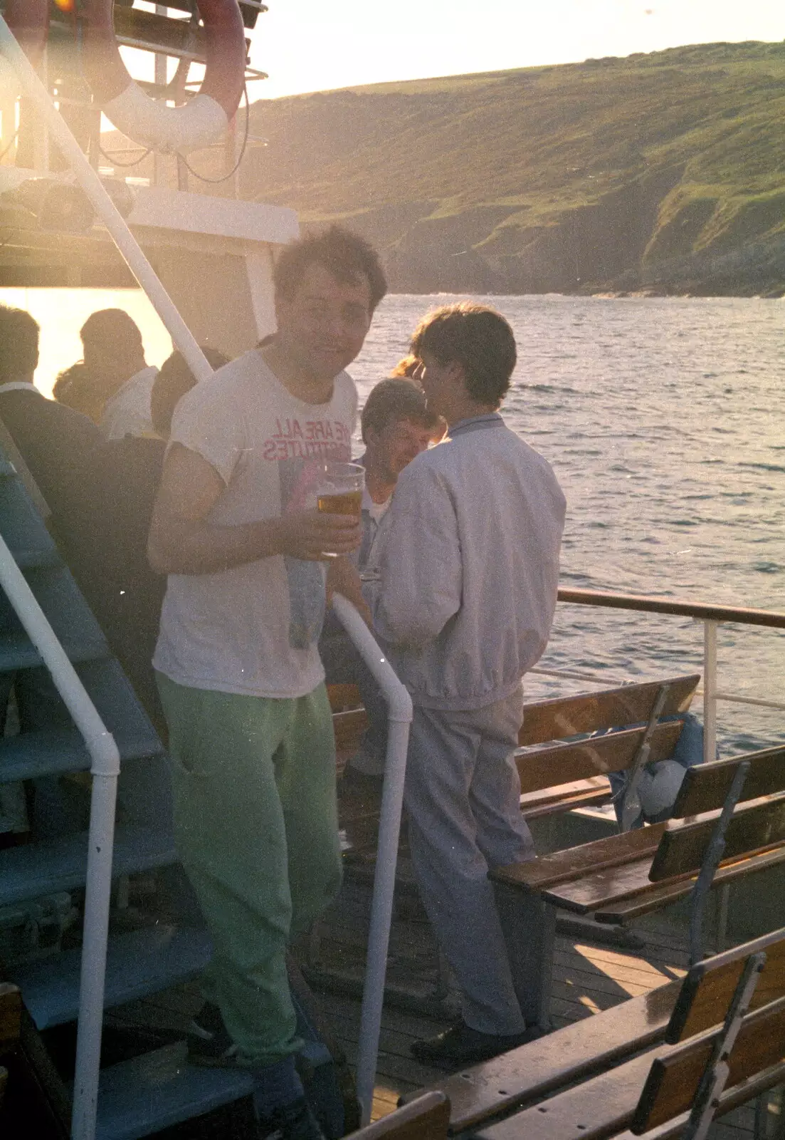 Dunwoody comes down stairs with a pint, from Uni: A Student Booze Cruise, Plymouth Sound, Devon - 2nd May 1986