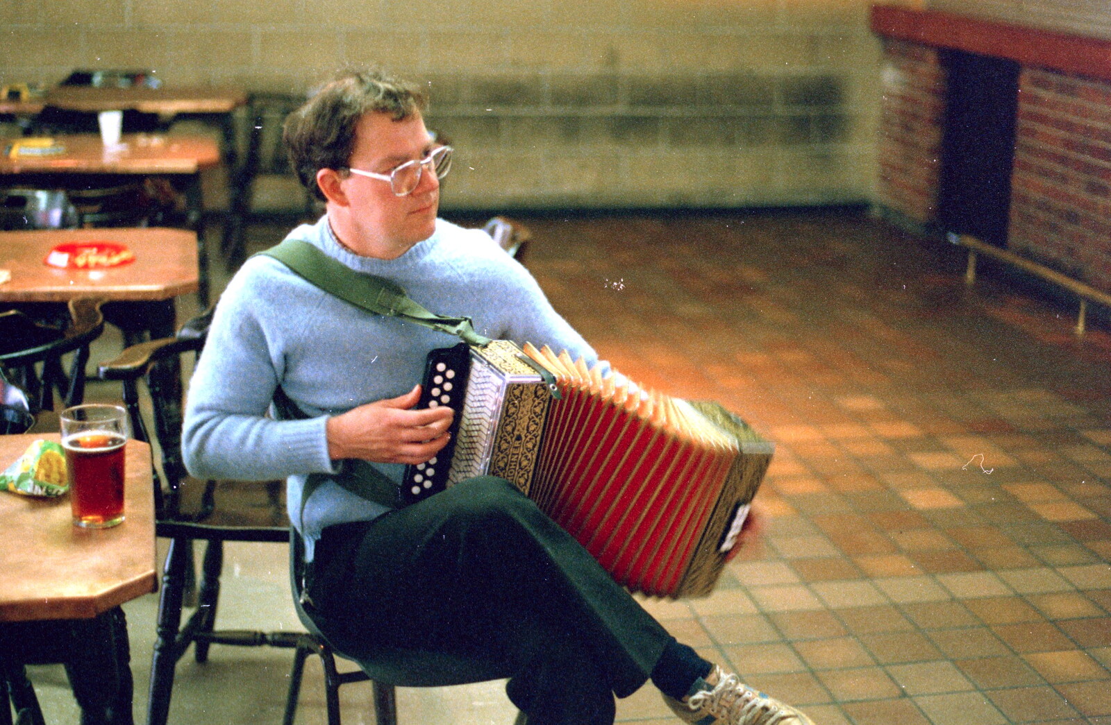 A friend of Dai Edwards plays accordion from Uni: A Plymouth Hoe Panorama, Plymouth, Devon - 7th May 1986