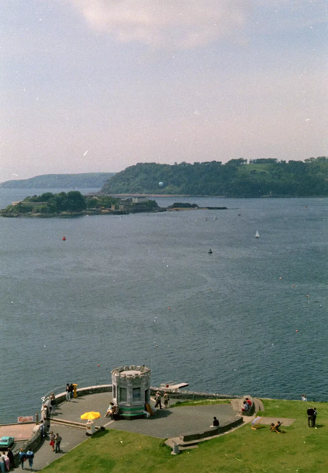 Drakes Island and the Rame Peninsula, from Uni: A Plymouth Hoe Panorama, Plymouth, Devon - 7th May 1986