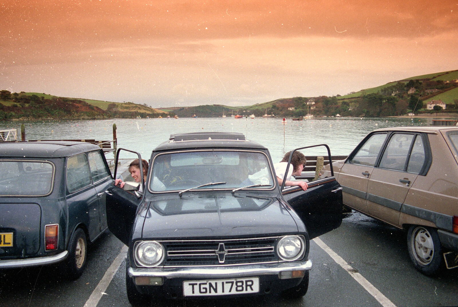 Michelle and Ruth pile out of their Mini from Uni: The Plymouth Polytechnic Satique Project, Salcombe and Plymouth - 10th May 1986