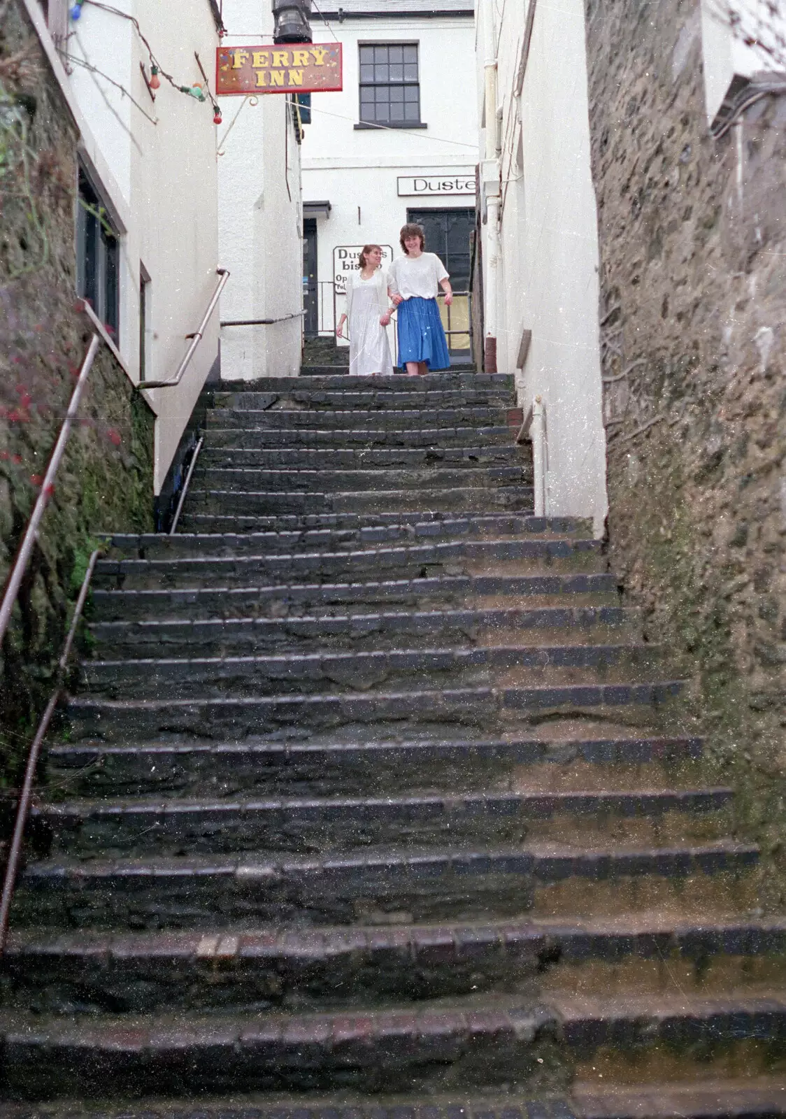 At the top of the stairs, from Uni: The Plymouth Polytechnic Satique Project, Salcombe and Plymouth - 10th May 1986