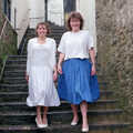 Michelle and Ruth stroll down the steps, Uni: The Plymouth Polytechnic Satique Project, Salcombe and Plymouth - 10th May 1986