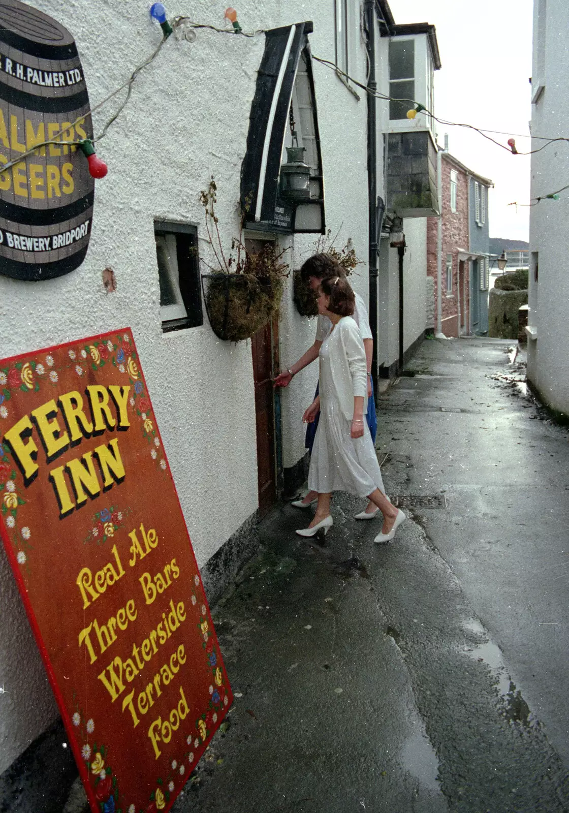 Ruth and Michelle enter the pub, from Uni: The Plymouth Polytechnic Satique Project, Salcombe and Plymouth - 10th May 1986