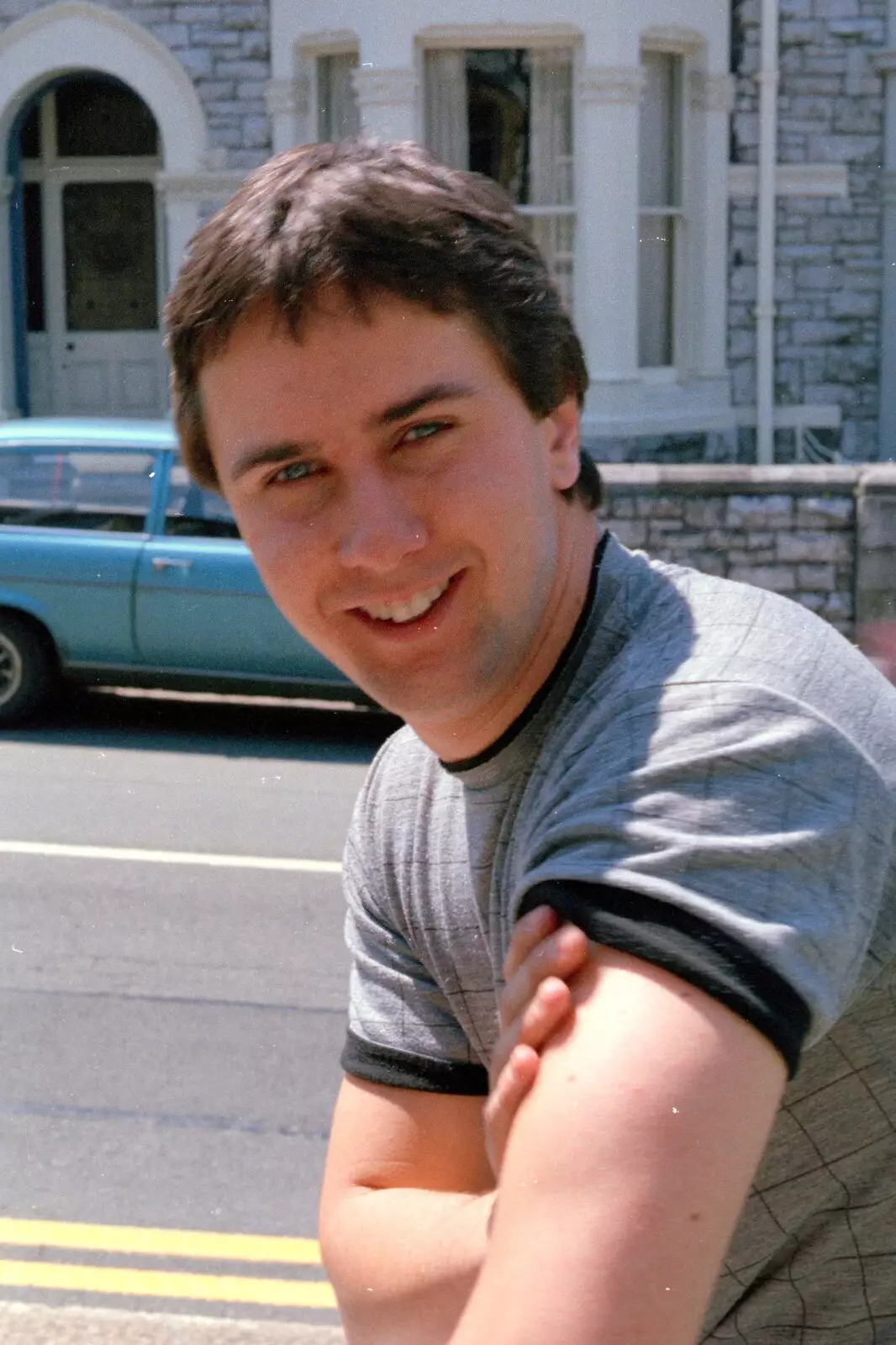 Riki sits on the wall, from Uni: Riki And Dave's Place, Sutherland Road, Plymouth - 12th May 1986