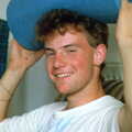 Malc with a bed-roll on his head, Uni: Riki And Dave's Place, Sutherland Road, Plymouth - 12th May 1986