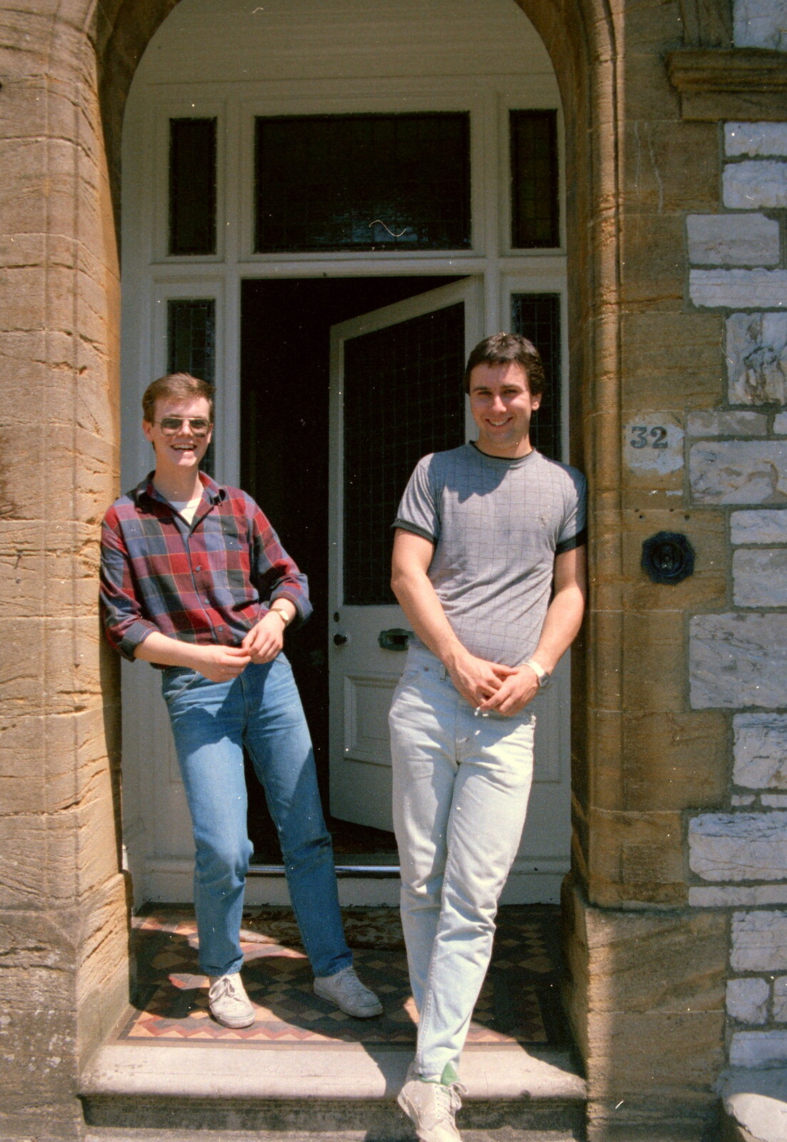 Dave and Riki at the front door of Number 32 from Uni: Riki And Dave's Place, Sutherland Road, Plymouth - 12th May 1986