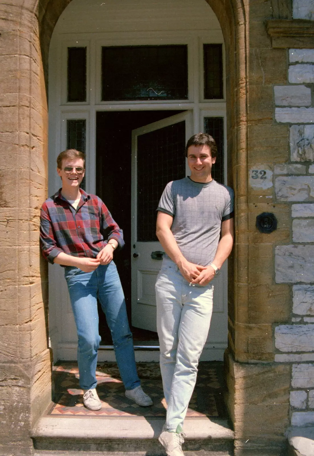 Dave and Riki at the front door of Number 32, from Uni: Riki And Dave's Place, Sutherland Road, Plymouth - 12th May 1986