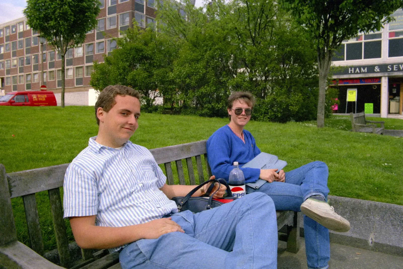 Andy and Dave at the top of Armada Way, from Uni: A Tutorial Miscellany and Cromwell Road, Plymouth Polytechnic, Devon - 14th May 1986