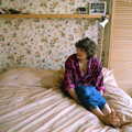 Barbara sits on Ed's bed, Uni: Neath Road and a JSV Happy Hour, Plymouth - 15th May 1986