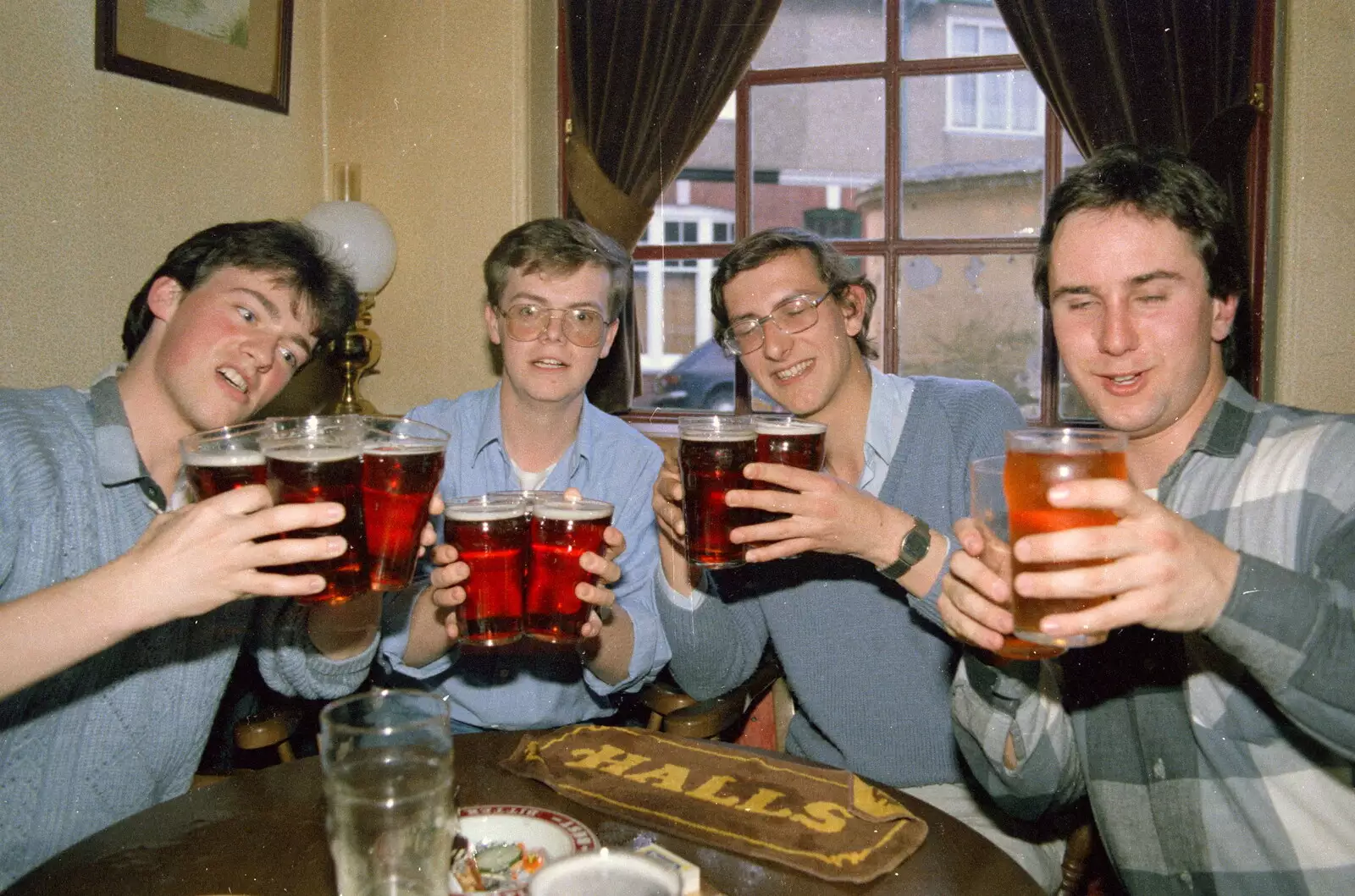 The lads get another round in, from Uni: Neath Road and a JSV Happy Hour, Plymouth - 15th May 1986