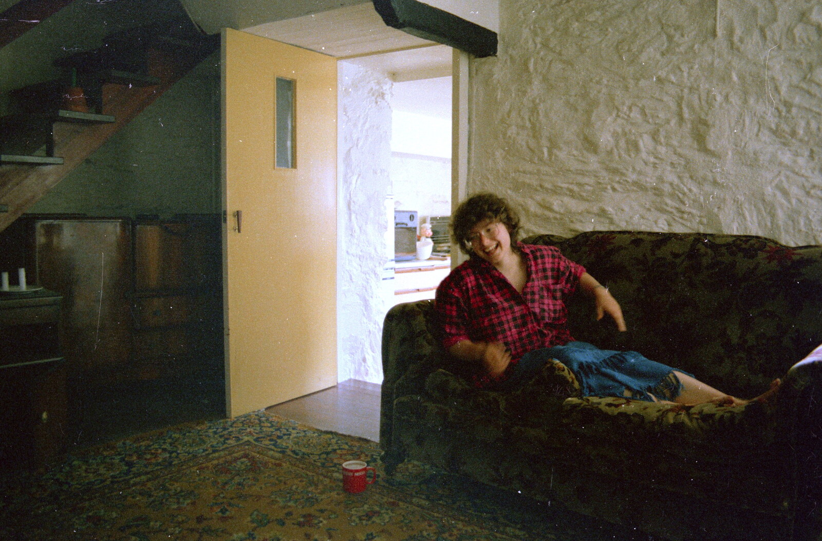 Barbara sits on the sofa from Uni: Neath Road and a JSV Happy Hour, Plymouth - 15th May 1986