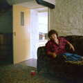 Barbara sits on the sofa, Uni: Neath Road and a JSV Happy Hour, Plymouth - 15th May 1986