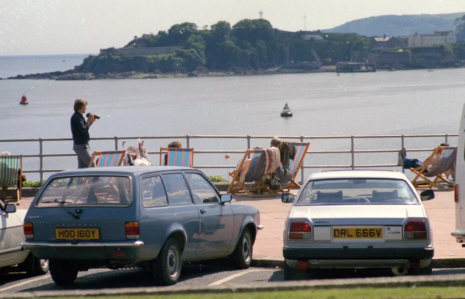 Drake's Island and a 1983 Vauxhall Cavalier, from Uni: Phil and Anna Visit Nosher, Plymouth, Devon - 18th May 1986