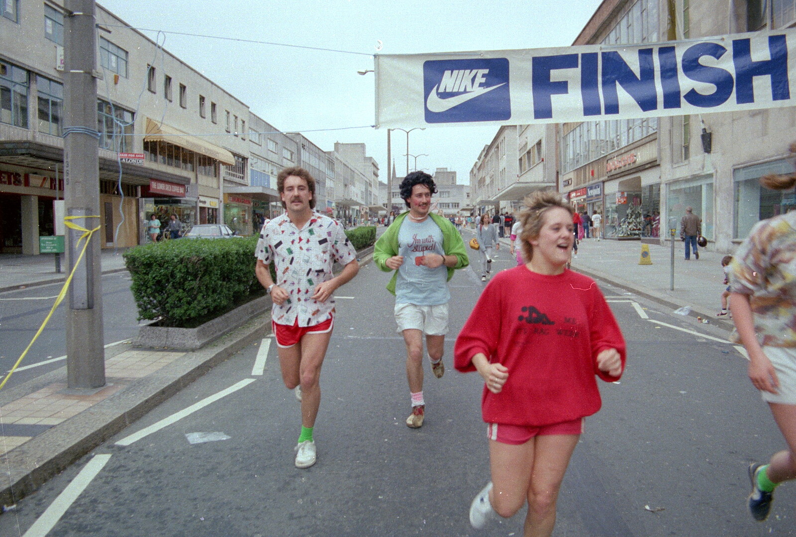 Sam Kennedy and co on New George Street from Uni: Sport Aid - Run The World, Plymouth, Devon - 25th May 1986