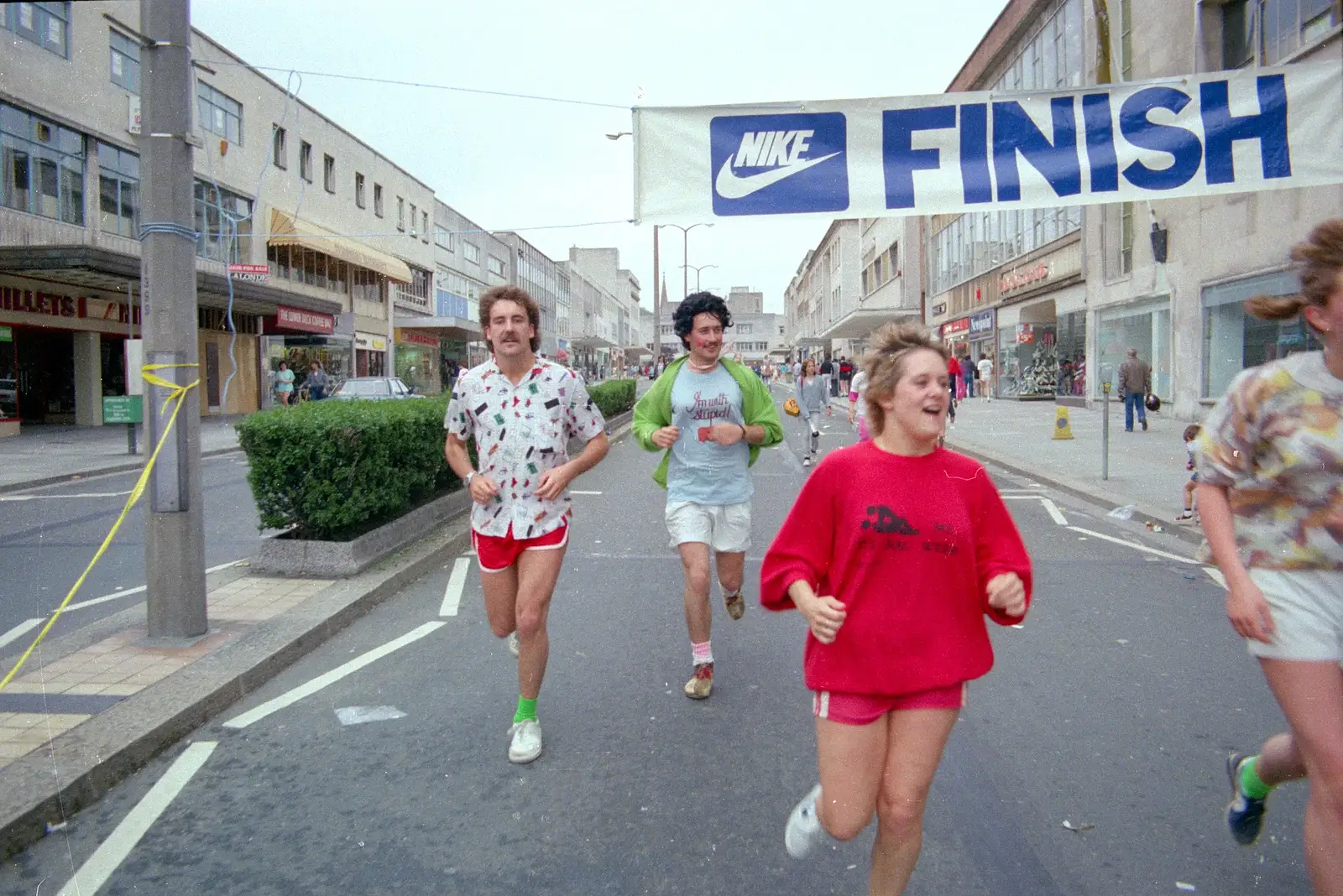 Sam Kennedy and co on New George Street, from Uni: Sport Aid - Run The World, Plymouth, Devon - 25th May 1986