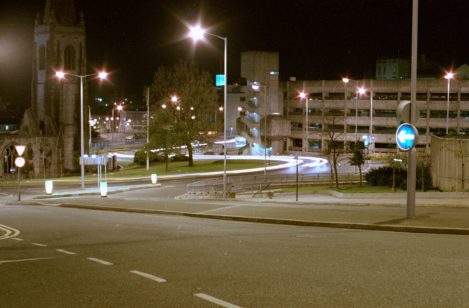 Charles Cross roundabout by night from Uni: Sport Aid - Run The World, Plymouth, Devon - 25th May 1986