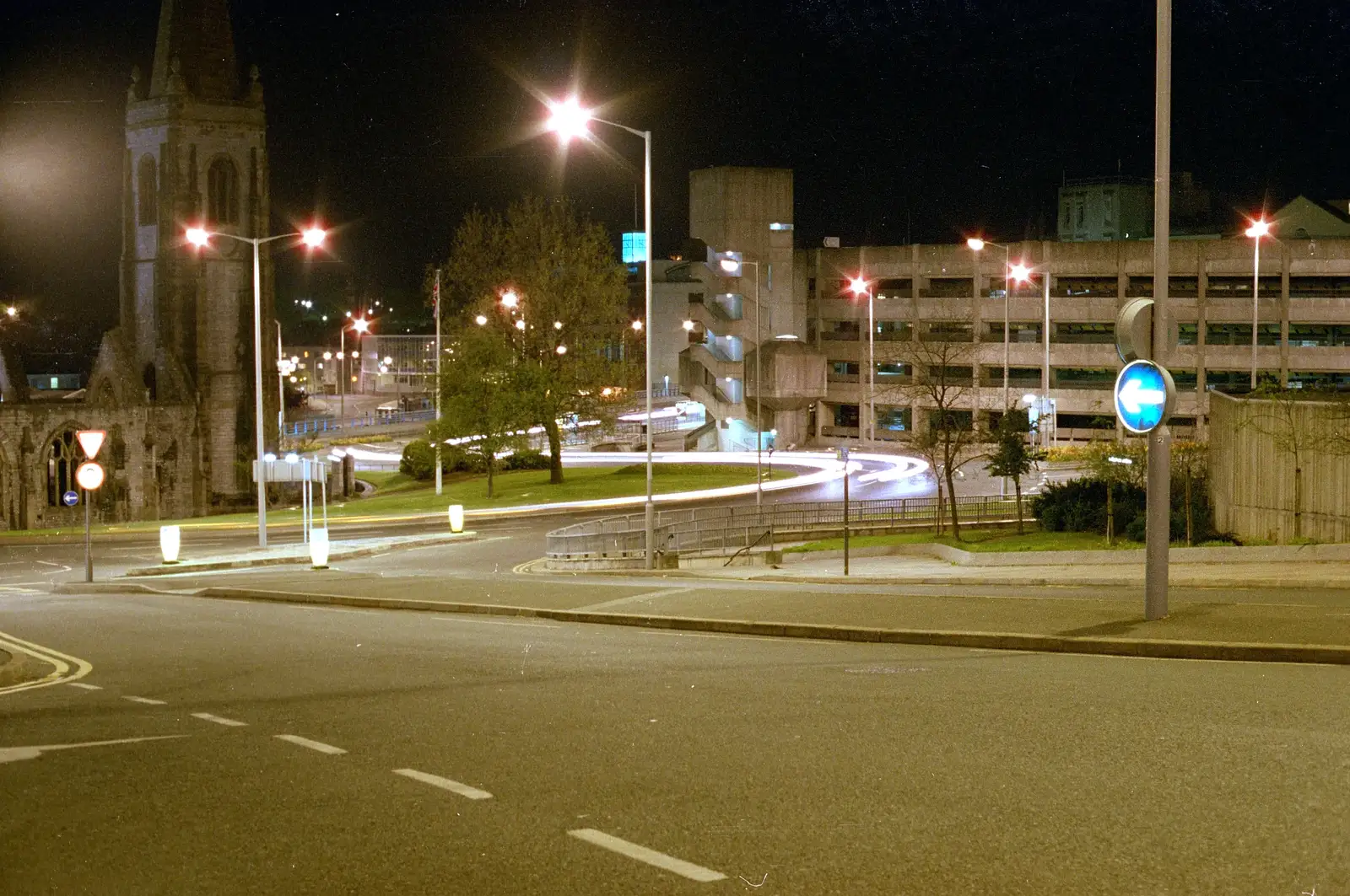 Charles Cross roundabout by night, from Uni: Sport Aid - Run The World, Plymouth, Devon - 25th May 1986