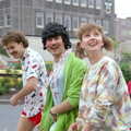 Sam, Mark and Ally run up Charles Street, past the cop shop, Uni: Sport Aid - Run The World, Plymouth, Devon - 25th May 1986