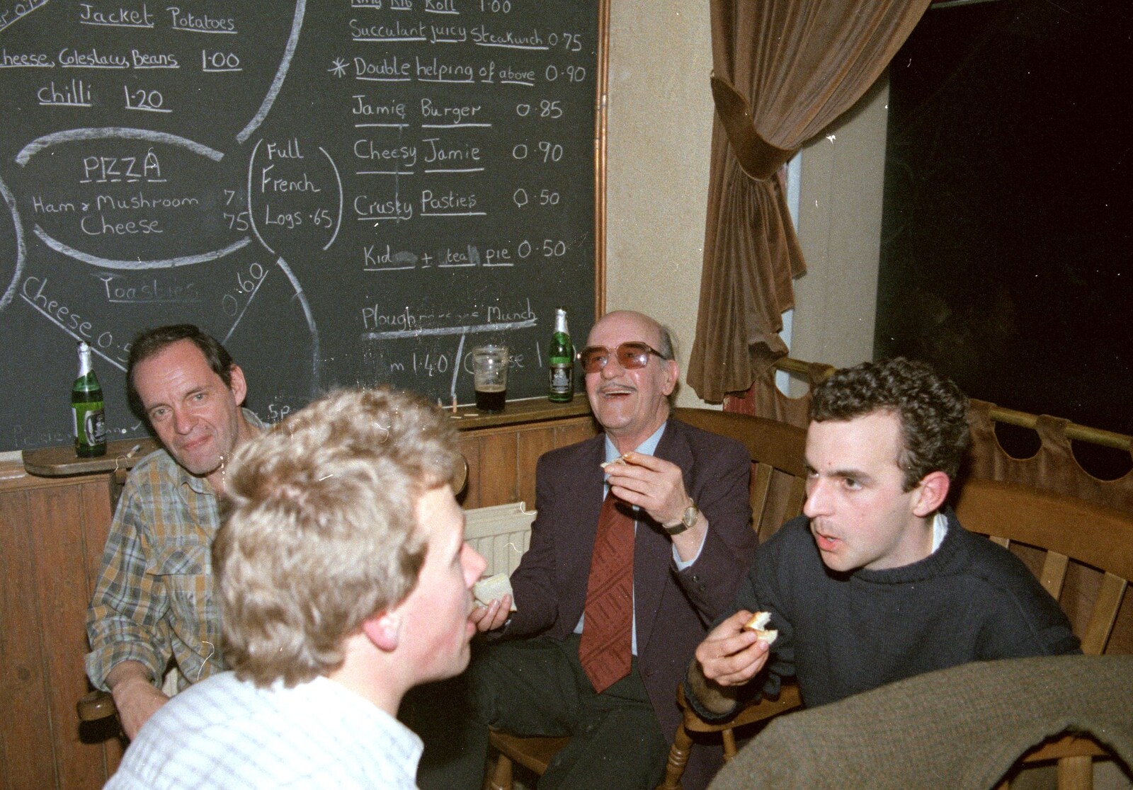Uni: Gill Leaves the James Street Vaults, Plymouth - 30th May 1986: Don Corleone holds court by the food blackboard (90p for a cheeseburger)