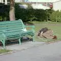 A tramp sleeps by a park bench, Uni: The Navy-Curtiss NC-4 Trans-Atlantic Flight, Plymouth Sound - 31st May 1986