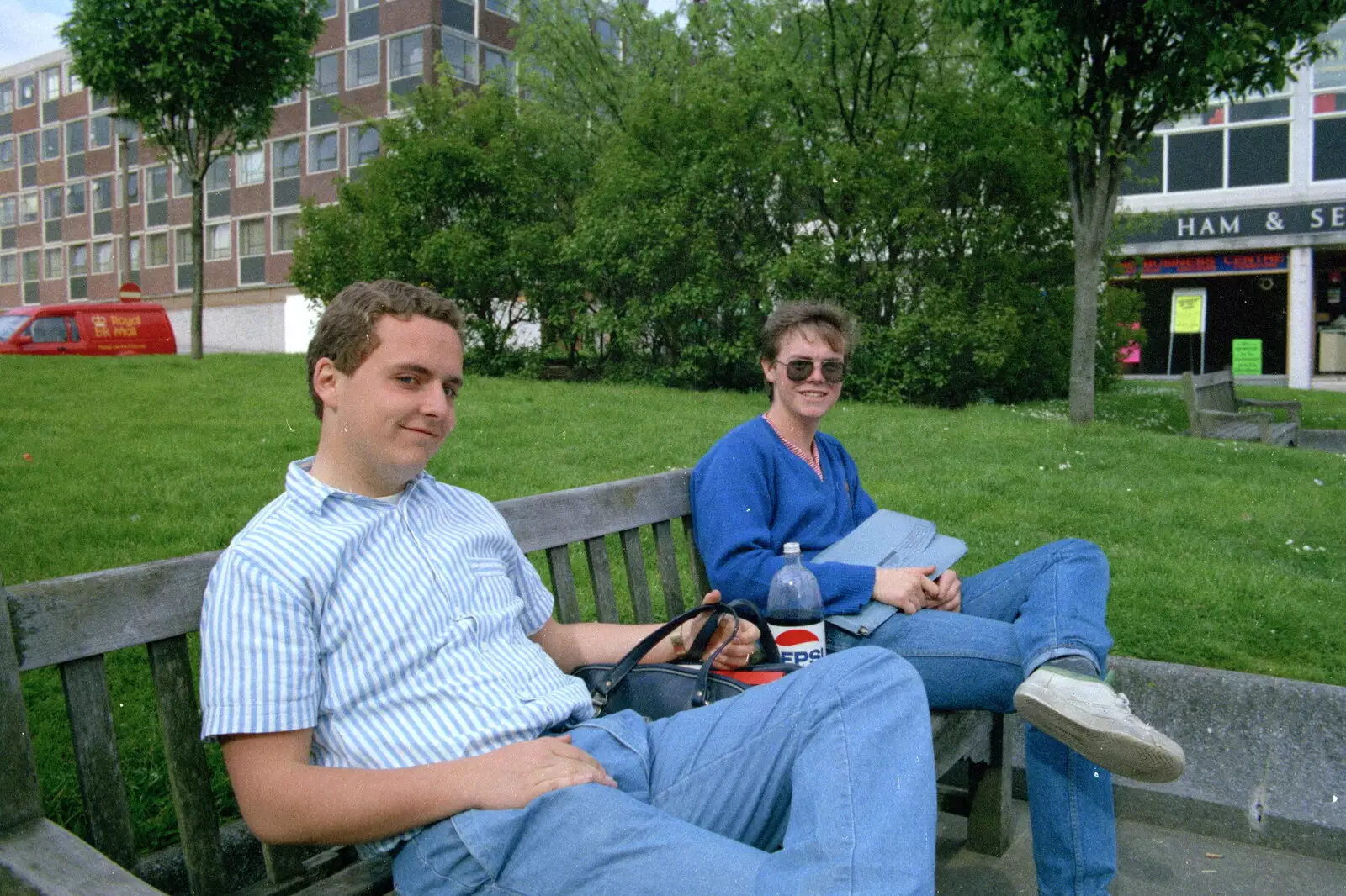 Andy and Dave at the top of Armada Way, from Uni: A Tutorial Miscellany and Cromwell Road, Plymouth Polytechnic, Devon - 2nd June 1986