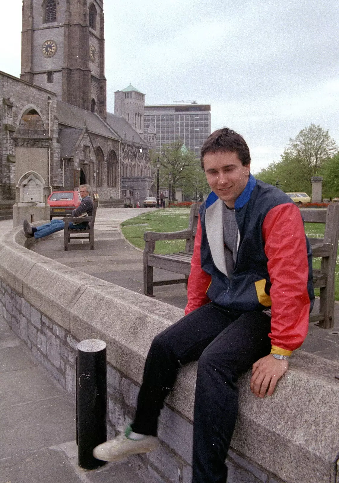 Riki sits on a wall by Whimple Street, from Uni: A Tutorial Miscellany and Cromwell Road, Plymouth Polytechnic, Devon - 2nd June 1986